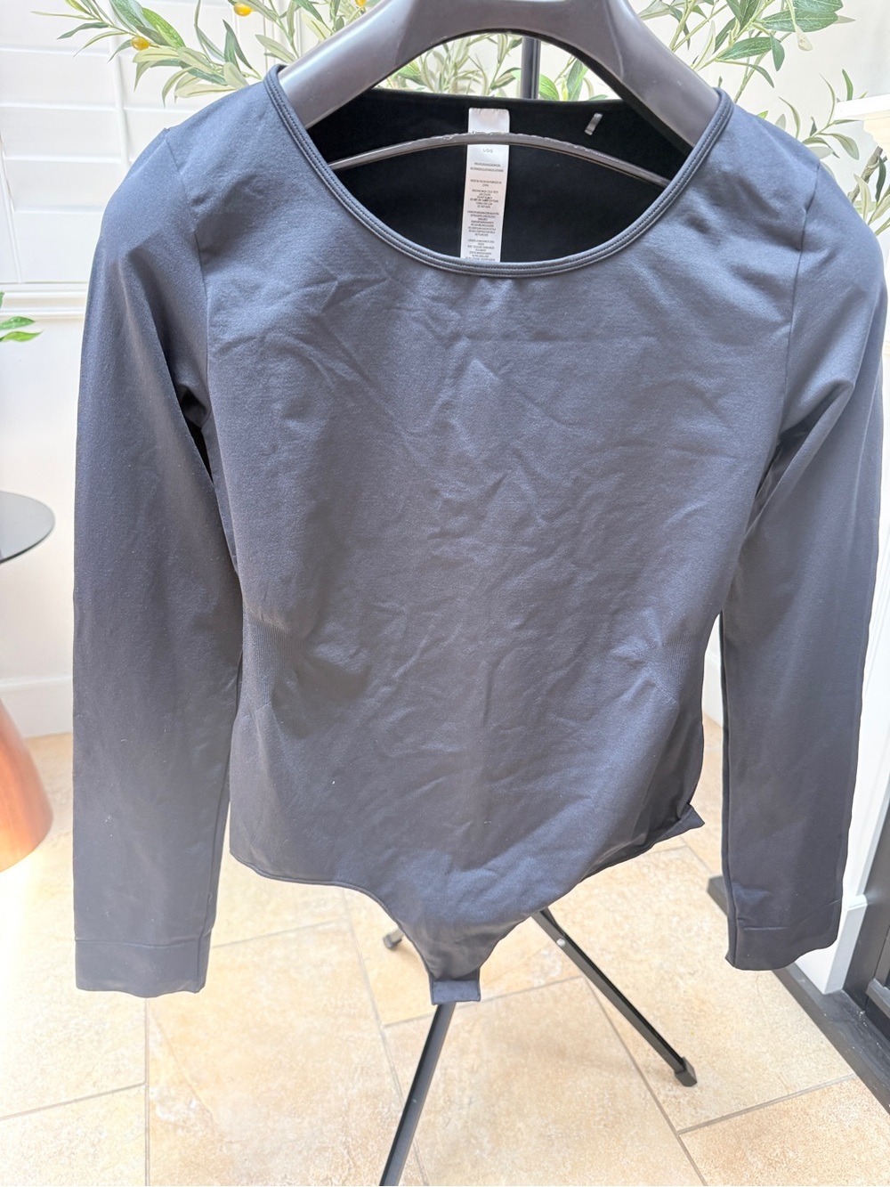 NWT Karl Lagerfeld Navy-Black Long Sleeve Scoop-Neck Bodysuit